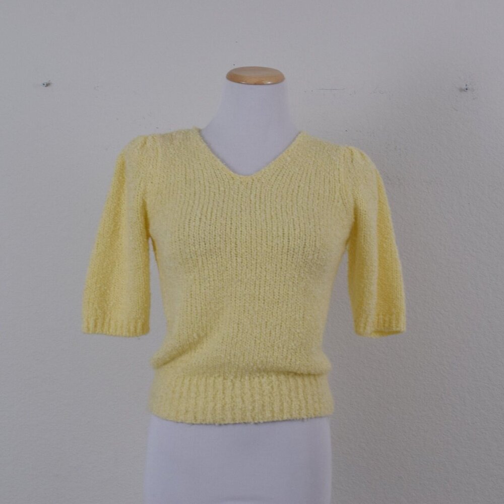 Vintage 80s Acrylic Yellow Knit Blouse size S - Picture 10 of 10